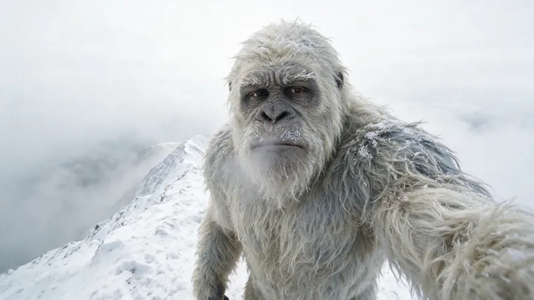 The supplied reference: the yeti standing on the ridge, one arm already reaching out of frame toward the lens